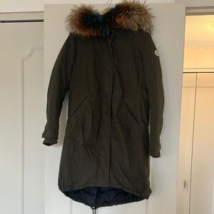 Women's Moncler Olive Green Parka with custom Fox Fur Trim